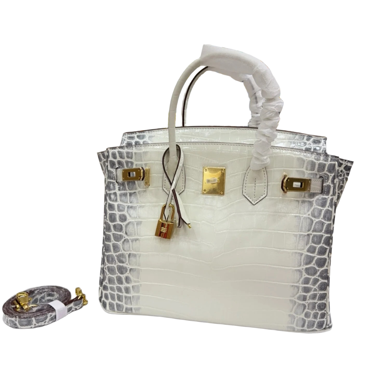 Birkin Style 25/30/35 Retourne in Himalaya Crocodile-Embossed Leather (Gold Hardware)