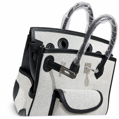Birkin Cargo 25 Black Leather and Ecru Canvas Multi-Pocket Mini Bag
