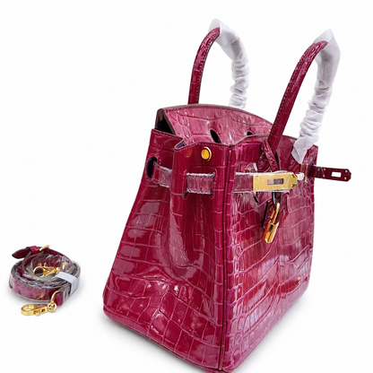 Birkin Style 25/30/35 Retourne in Rubis Crocodile-Embossed Leather (Gold Hardware)