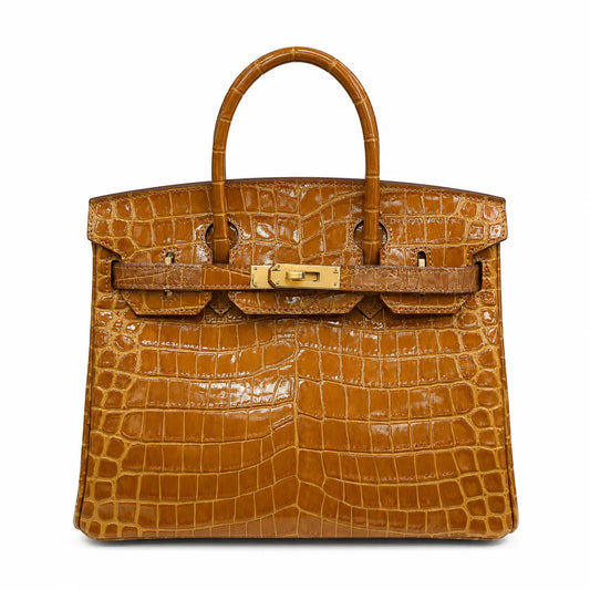 Birkin Style 25/30/35 Retourne in Miel/Gold Crocodile-Embossed Leather (Gold Hardware)