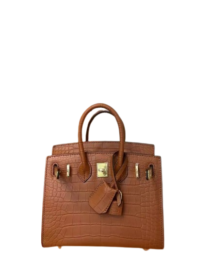 Mini Birkin 20cm Outer Stitching Tote Bag in Classic Gold Crocodile Pattern