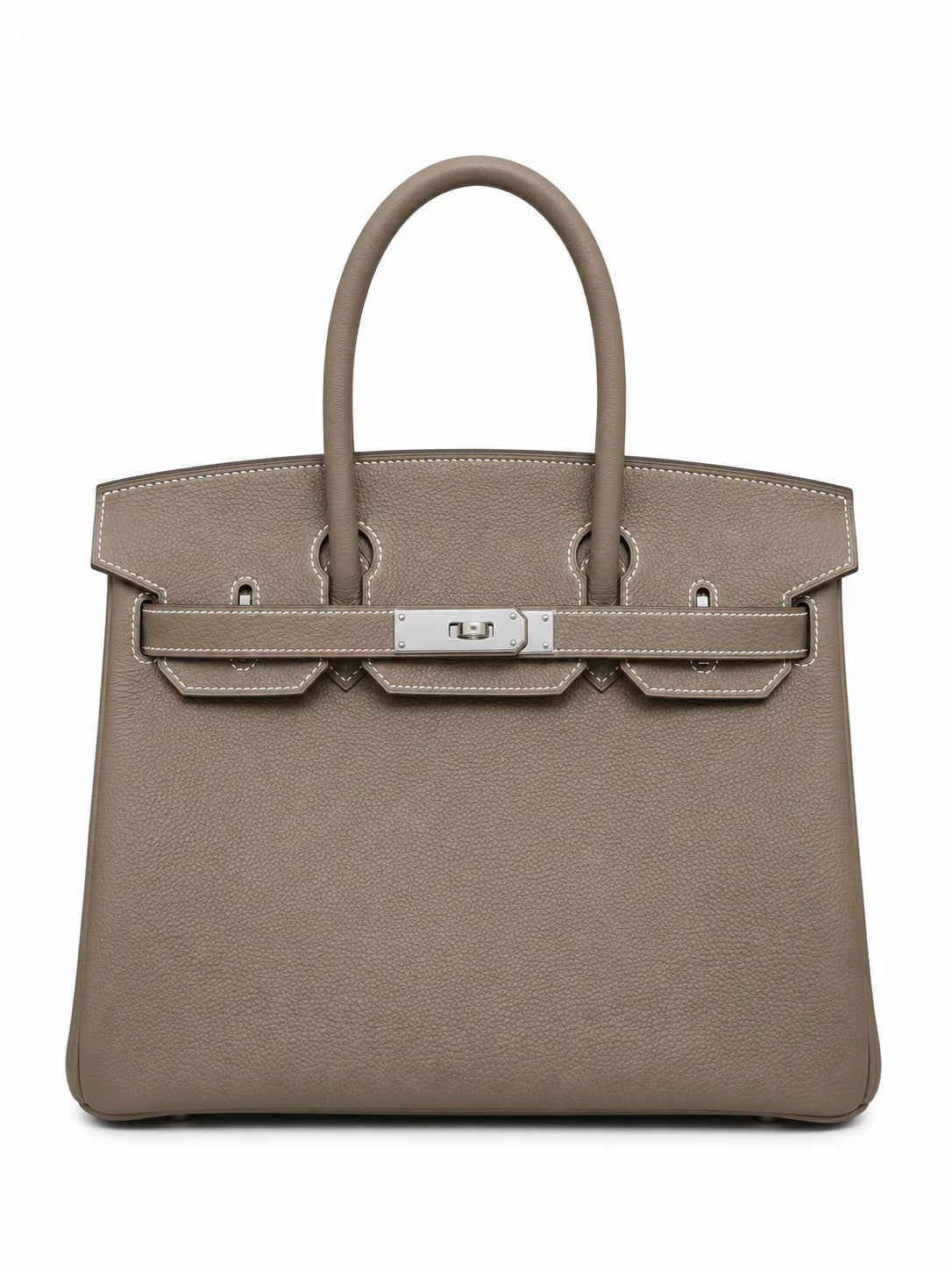 Birkin 30 Retourne in Etoupe Togo Leather with White Stitching (Palladium Hardware)