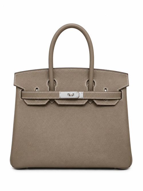 Birkin 30 Retourne in Etoupe Togo Leather with White Stitching (Palladium Hardware)