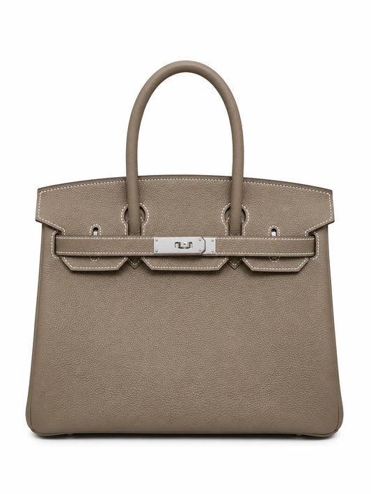 Birkin 30 Retourne in Etoupe Togo Leather with White Stitching (Palladium Hardware)