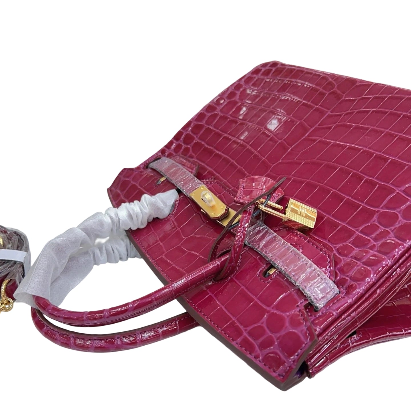 Birkin Style 25/30/35 Retourne in Rubis Crocodile-Embossed Leather (Gold Hardware)