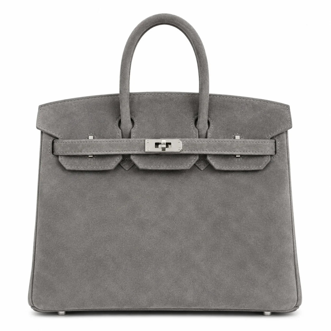 Birkin 25 Retourne in Grey Suede Grizzly (Palladium Hardware)