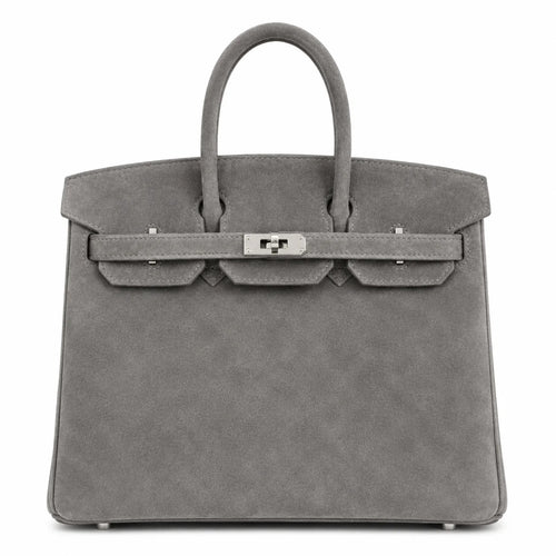 Birkin 25 Retourne in Grey Suede Grizzly (Palladium Hardware)