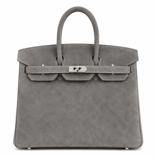 Birkin 25 Retourne in Grey Suede Grizzly (Palladium Hardware)