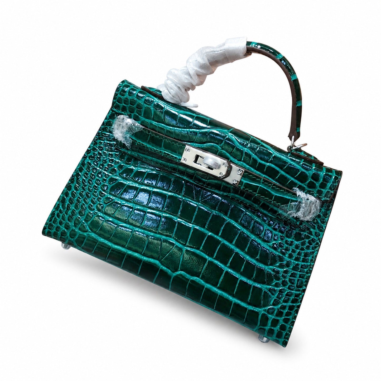 Kelly Sellier 19cm Vert Emeraude Shiny Crocodile Leather Gold Hardware & Palladium Hardware Women Handbag