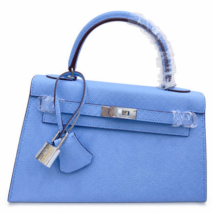 Kelly Sellier 25cm & 28cm Bleu Brume Epsom Leather Palladium Hardware Vintage Women Handbag