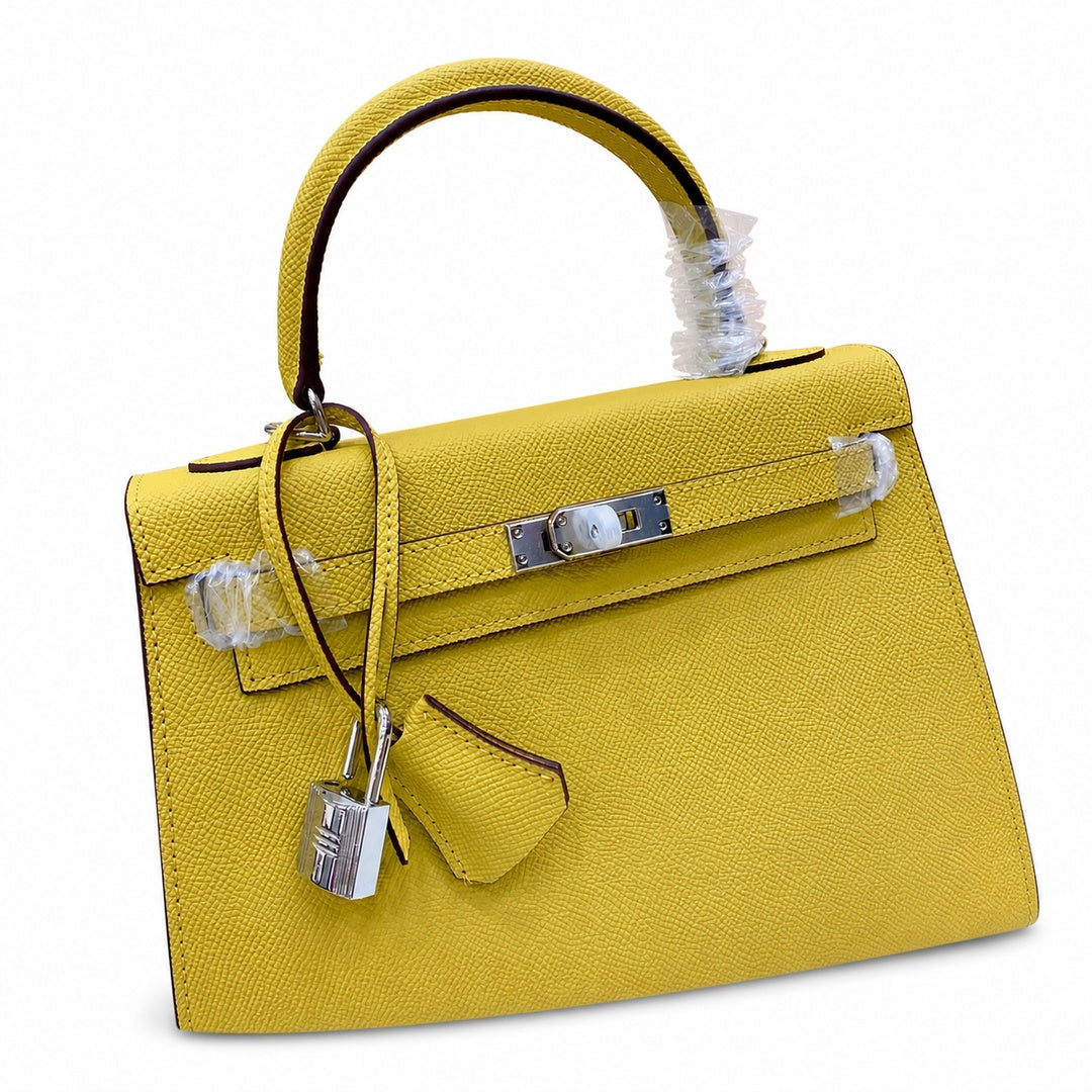 Kelly Sellier 25cm & 28cm Jaune Ambre Epsom Leather Palladium Hardware Women Luxury Handbag