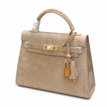 Mini Kelly Sellier 22cm Trench Suede Leather Gold Hardware Women Mini Handbag