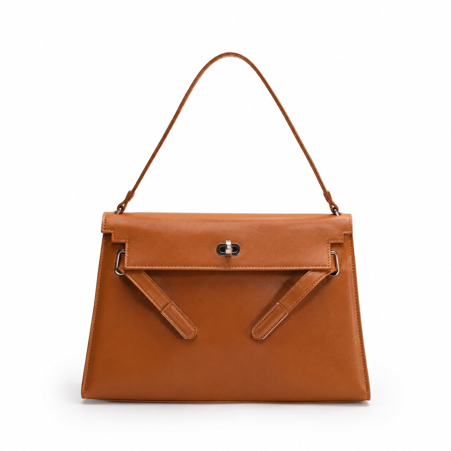 Kelly Elan 25 Underarm Baguette Bag, Genuine Top Layer Cowhide Goat Grain Leather, Silver Hardware Caramel Brown Shoulder Purse, Vintage Classic Fall Winter Must-Have Handbag Size 25×6.5×15cm