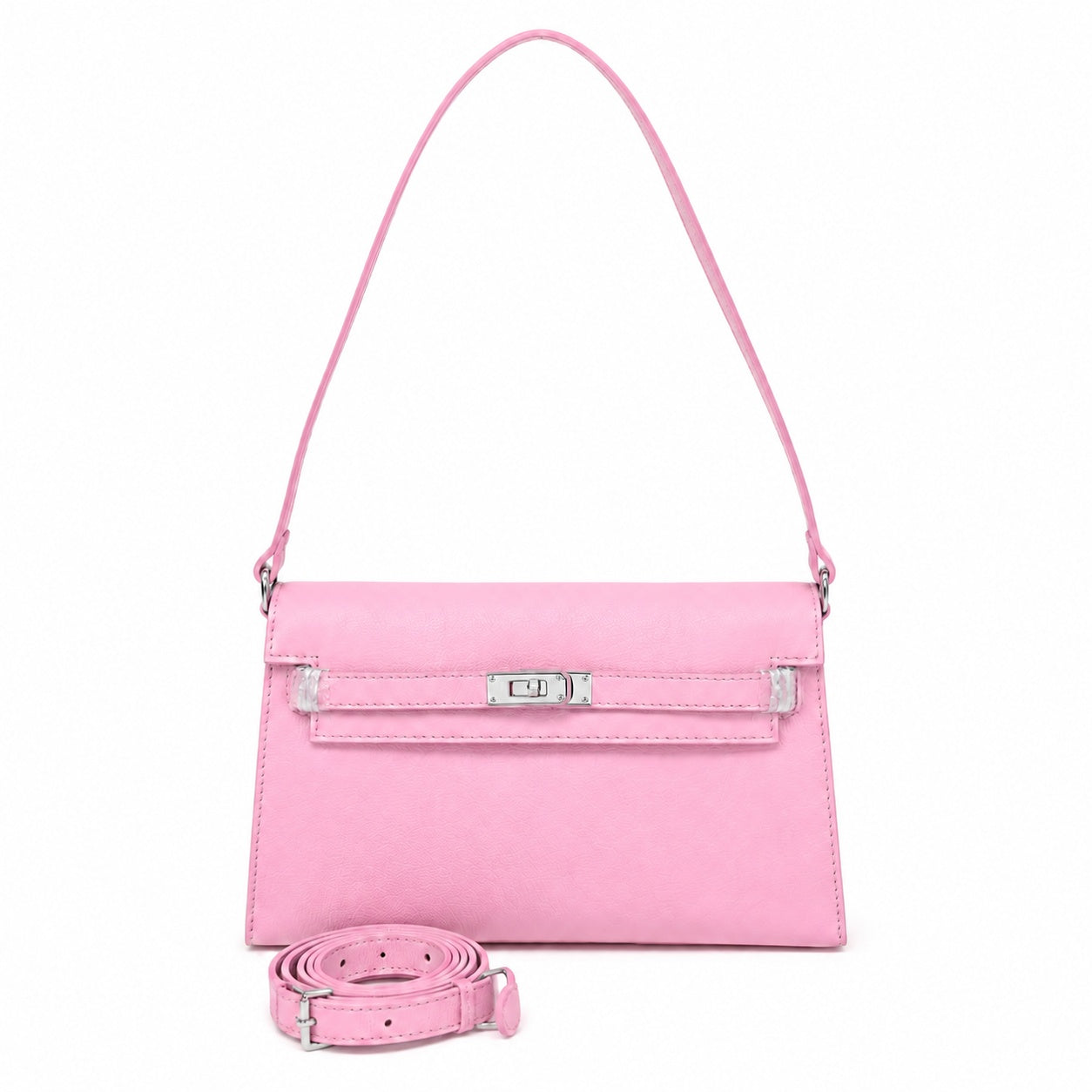Kelly Elan 25 Underarm Baguette Bag, Genuine Top Layer Cowhide Goat Grain Leather, Silver Hardware Mauve Iris Purple Shoulder Handbag, Bright Soft Tone Youthful Elegant Daily Purse Size 25×6.5×15cm