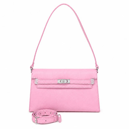 Kelly Elan 25 Underarm Baguette Bag, Genuine Top Layer Cowhide Goat Grain Leather, Silver Hardware Mauve Iris Purple Shoulder Handbag, Bright Soft Tone Youthful Elegant Daily Purse Size 25×6.5×15cm