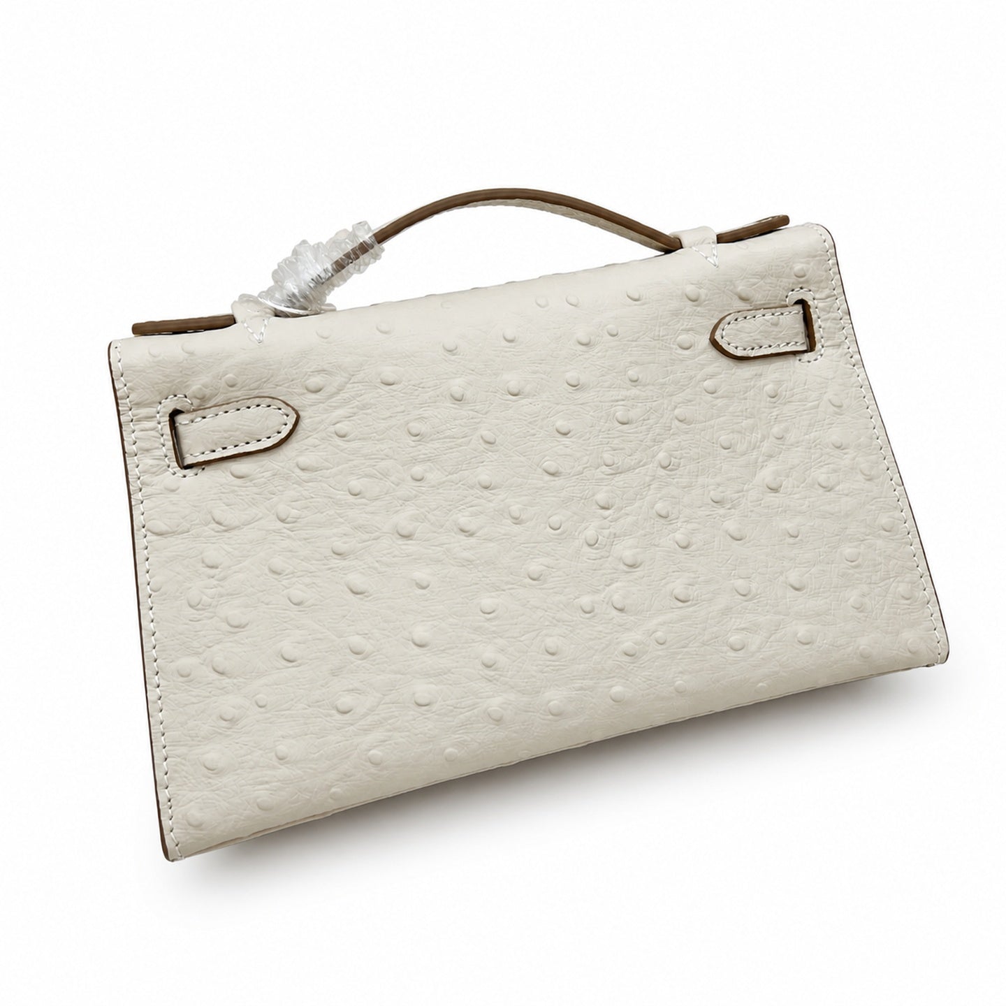 Mini Kelly II Sellier 19cm & 22cm Craie Ostrich Leather Gold Hardware Women Mini Handbag