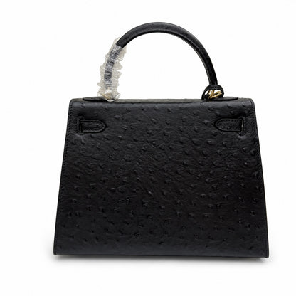 Kelly Sellier 25cm Noir Black Ostrich Gold Hardware Designer Shoulder Tote