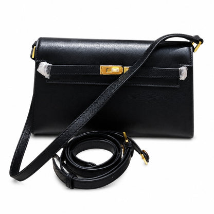 Kelly Elan 25 Underarm Baguette Bag, Genuine Top Layer Cowhide with Glossy Goat Grain, Gold Hardware Black Shoulder Handbag, Spacious Capacity Casual Versatile Daily Purse Size 25×6.5×15cm