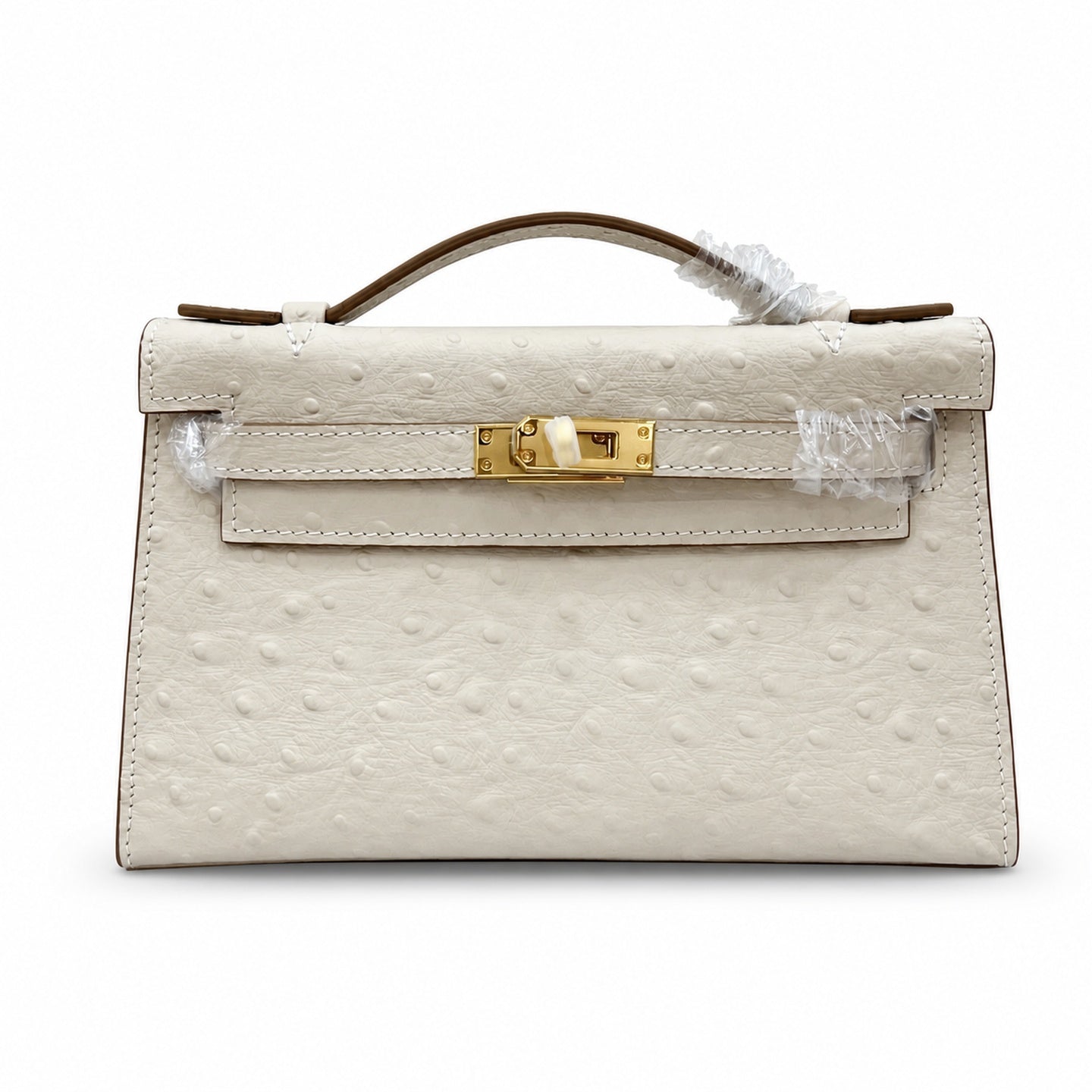 Mini Kelly II Sellier 19cm & 22cm Craie Ostrich Leather Gold Hardware Women Mini Handbag