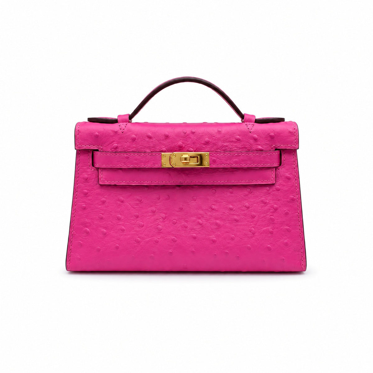 Mini Kelly Sellier 22cm Rose Tyrien Ostrich Leather Gold Hardware Women Mini Handbag
