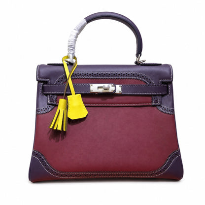 Kelly Sellier Ghillies 28cm Bordeaux & Marron Foncé Barenia Leather Palladium Hardware Women Handbag