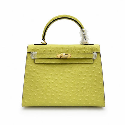 Kelly Sellier 25cm Jaune Poussin Ostrich Gold Hardware Designer Women Shoulder Handbag