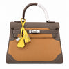 Kelly Sellier Ghillies 28cm Beige Poussière & Marron Foncé Barenia Leather Palladium Hardware Women Handbag