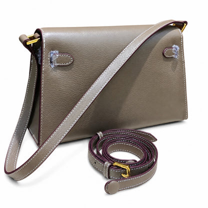 Kelly Elan 25 Genuine Goat Grain Top Layer Cowhide Shoulder Bag, Gold Hardware Neutral Khaki Faux Kelly Baguette Underarm Bag, 25×6.5×15cm Elegant Commute Handbag for Women All Season Match