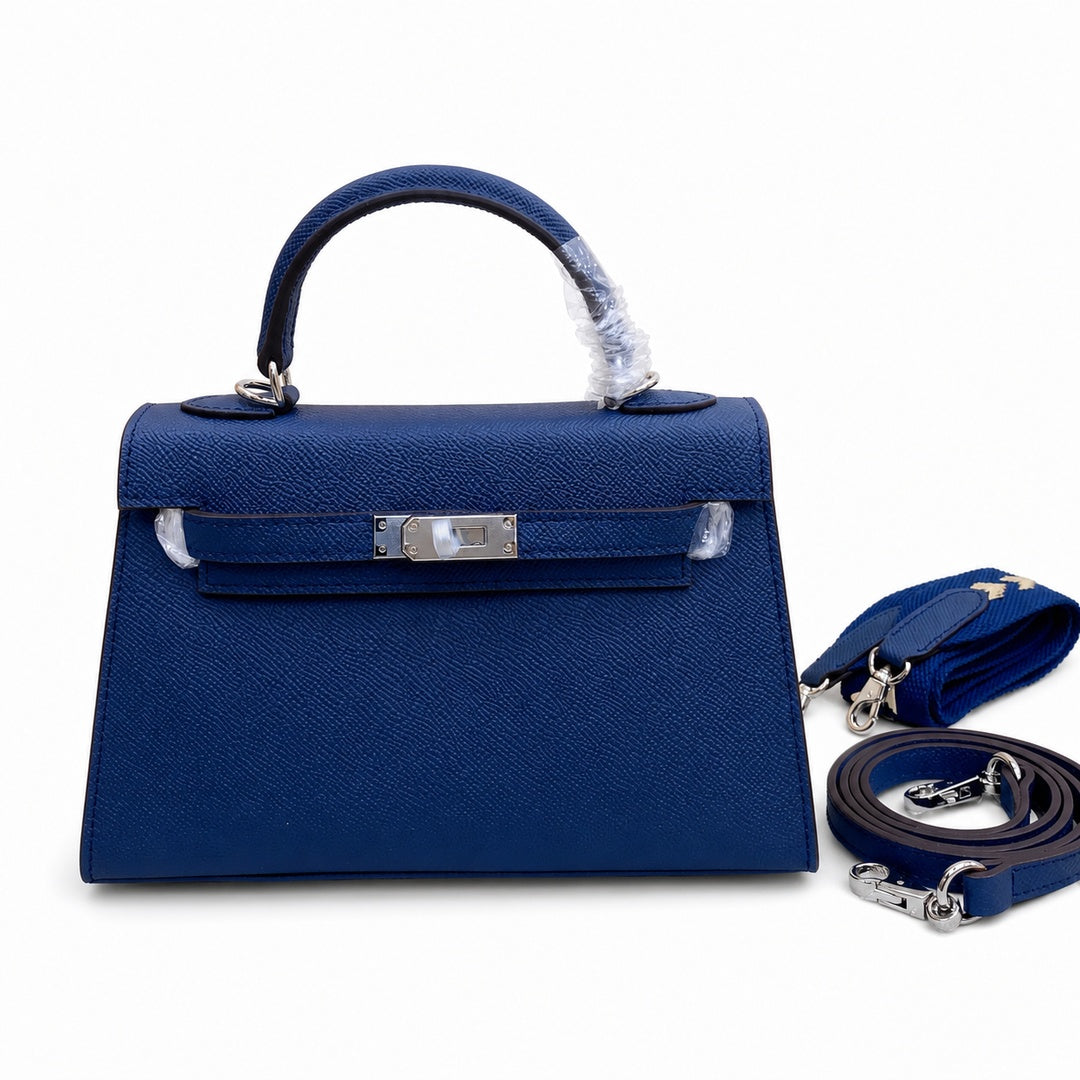 Mini Kelly II Sellier 19cm & 22cm Bleu Nuit Epsom Leather Palladium Hardware Women Mini Handbag