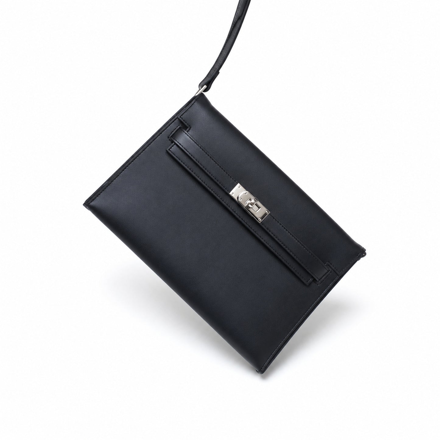 Kelly Elan 25 Underarm Baguette Bag, Genuine Top Layer Cowhide Goat Grain Leather, Silver Hardware Black Unisex Shoulder Purse, Multiway Crossbody Handheld Daily Bag, High Practical Daily Bag Size 25×6.5×15cm