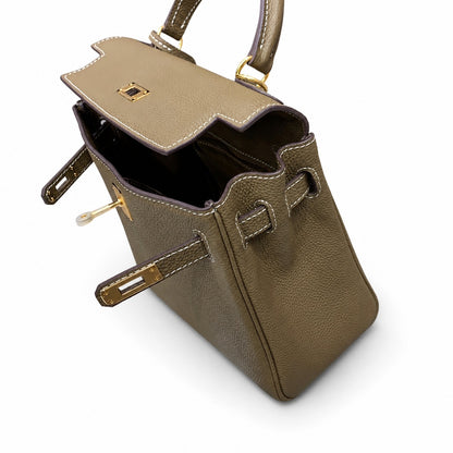 Kelly Sellier 20cm & 25cm & 28cm Etoupe Togo Leather Gold Hardware Women Handbag
