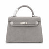 Kelly Sellier 22cm Gris Asphalte Suede Leather Palladium Hardware Women Handbag