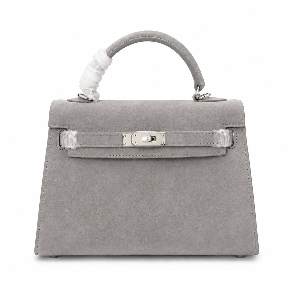 Kelly Sellier 22cm Gris Asphalte Suede Leather Palladium Hardware Women Handbag