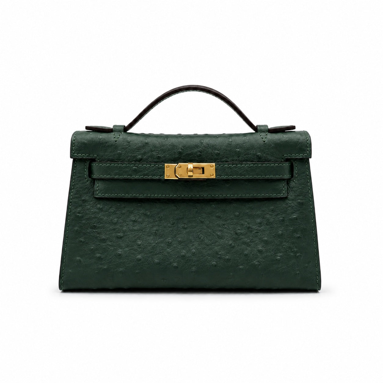 Mini Kelly II Sellier 19cm & 22cm Vert Fonce Ostrich Leather Gold Hardware Women Mini Handbag