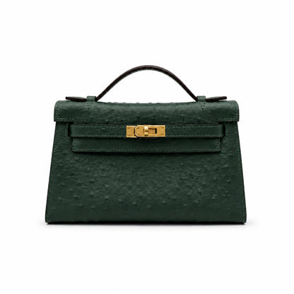 Mini Kelly II Sellier 19cm & 22cm Vert Fonce Ostrich Leather Gold Hardware Women Mini Handbag