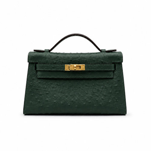 Mini Kelly II Sellier 19cm & 22cm Vert Fonce Ostrich Leather Gold Hardware Women Mini Handbag