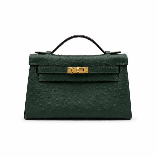 Mini Kelly II Sellier 19cm & 22cm Vert Fonce Ostrich Leather Gold Hardware Women Mini Handbag