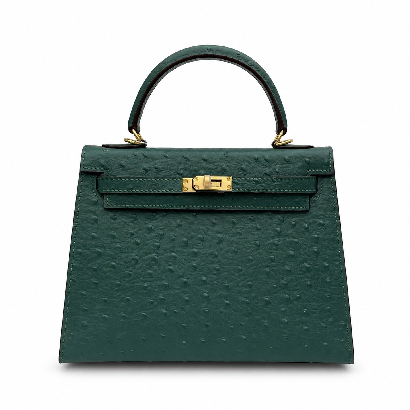 Kelly Sellier 25cm Vert Cypress Ostrich Gold Hardware Vintage Women Handbag