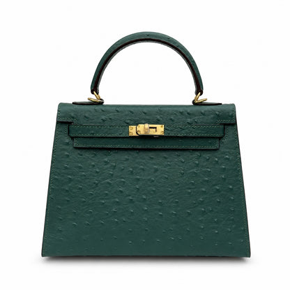 Kelly Sellier 25cm Vert Cypress Ostrich Gold Hardware Vintage Women Handbag