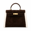 Kelly Sellier 28cm Ebene Suede Leather Gold Hardware Commute Shoulder Handbag