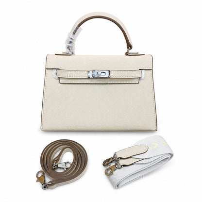 Mini Kelly II Sellier 19cm & 22cm Craie Epsom Leather Palladium Hardware Women Mini Handba