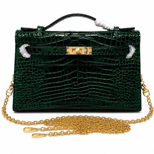 Kelly Pochette Vert Emeraude Shiny Niloticus Crocodile Leather Gold Hardware Women Clutch Bag