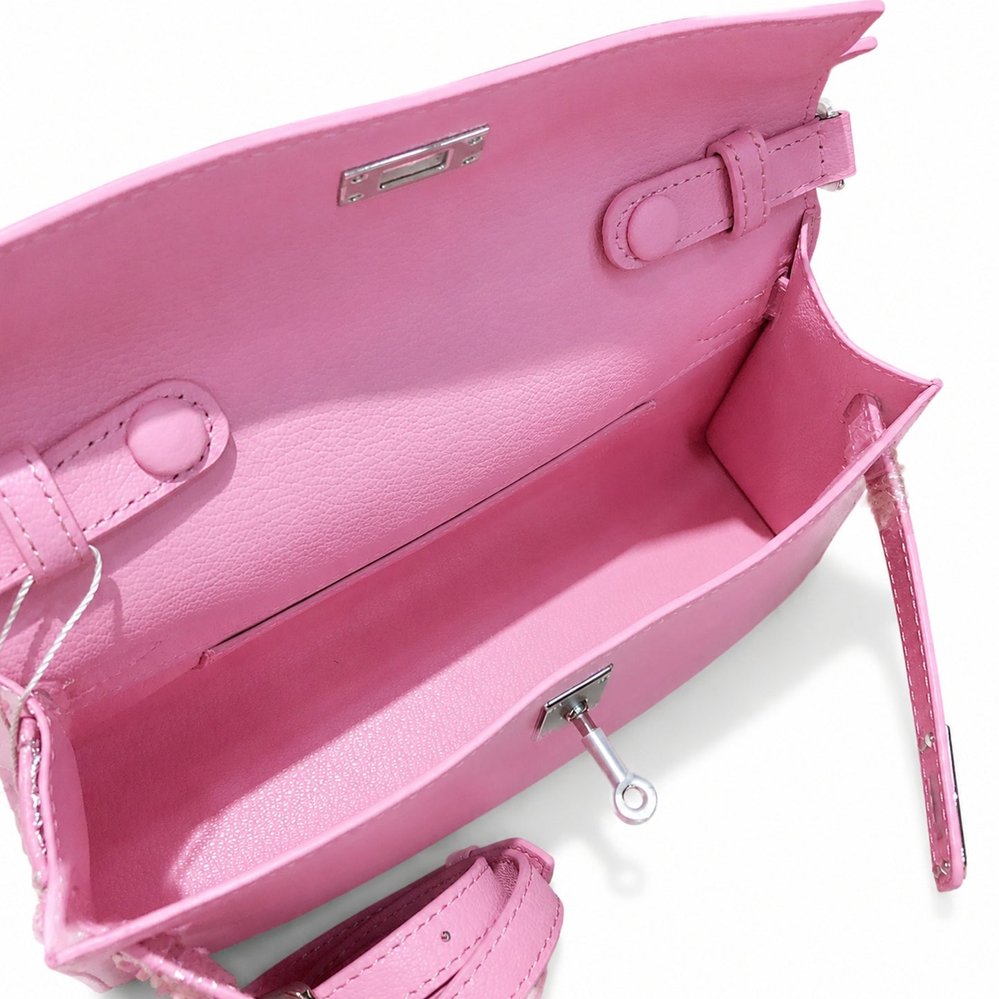 Kelly Elan 25 Underarm Baguette Bag, Genuine Top Layer Cowhide Goat Grain Leather, Silver Hardware Mauve Iris Purple Shoulder Handbag, Bright Soft Tone Youthful Elegant Daily Purse Size 25×6.5×15cm