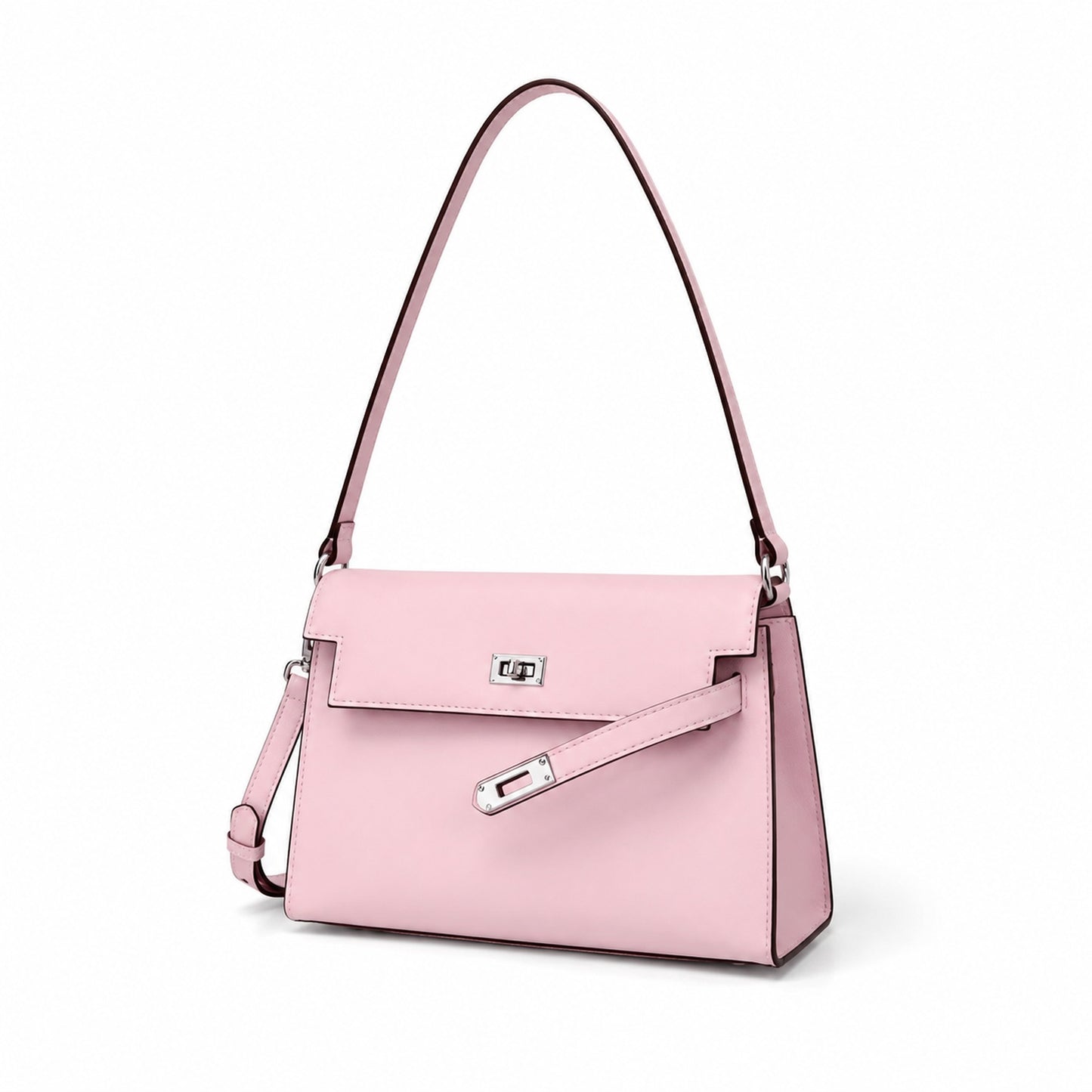 Kelly Elan 25 Underarm Baguette Bag, Genuine Top Layer Cowhide Goat Grain Leather, Silver Hardware Mauve Iris Purple Shoulder Handbag, Bright Soft Tone Youthful Elegant Daily Purse Size 25×6.5×15cm