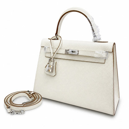 Kelly Sellier 25cm & 28cm Craie Epsom Leather Palladium Hardware Women Luxury Handbag