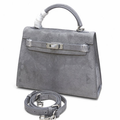 Kelly Sellier 22cm Gris Asphalte Suede Leather Palladium Hardware Women Handbag