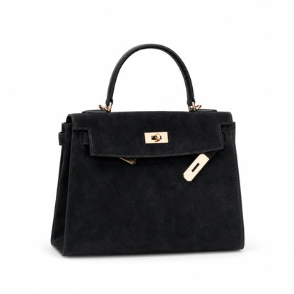 Kelly Sellier 22cm Noir Suede Leather Gold Hardware Women Mini Handbag