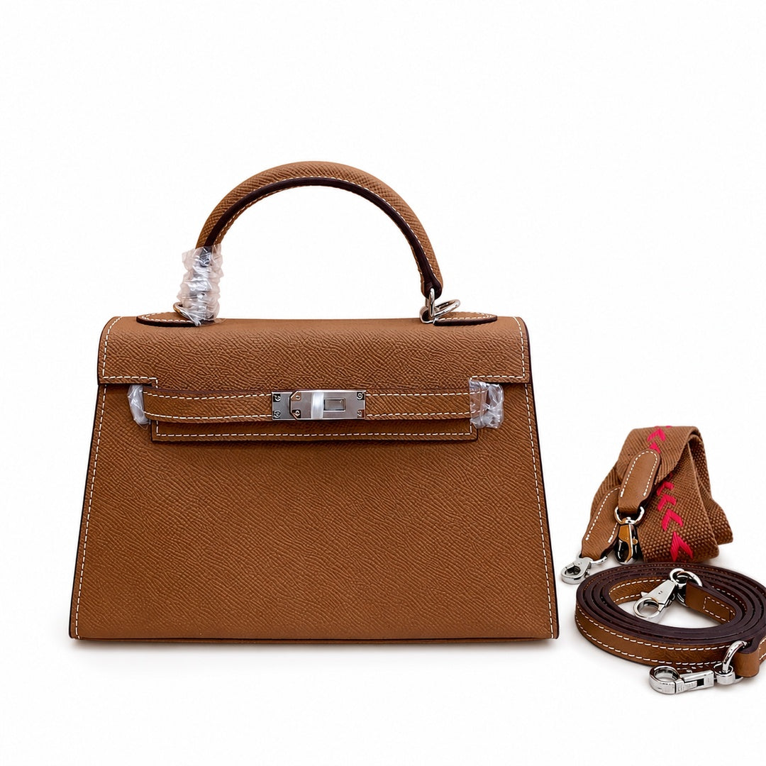 Mini Kelly II Sellier 19cm & 22cm Etoupe Epsom Leather Palladium Hardware Women Mini Handbag