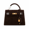 Mini Kelly Sellier 22cm Ebene Suede Leather Gold Hardware Women Mini Handbag