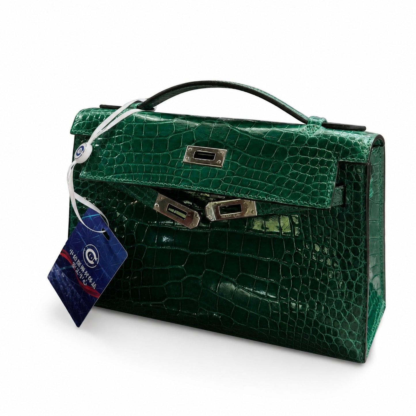 Kelly Pochette Vert Emeraude Shiny Niloticus Crocodile Leather Palladium Hardware Women Clutch Bag